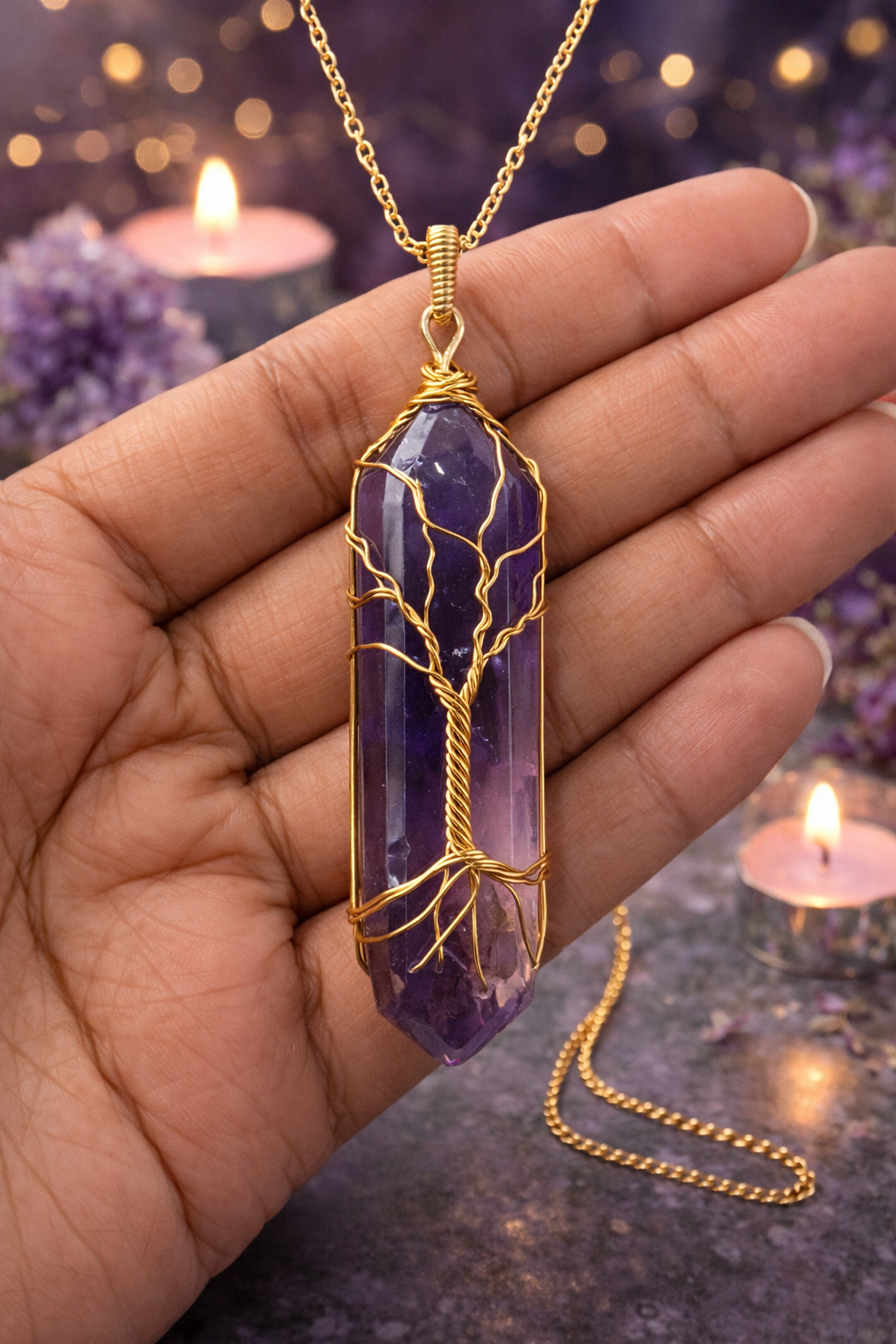 Rooted Royalty Amethyst Tree of Life Necklace