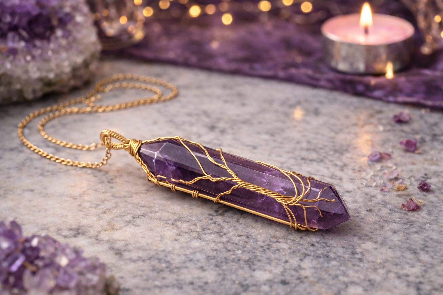 Rooted Royalty Amethyst Tree of Life Necklace