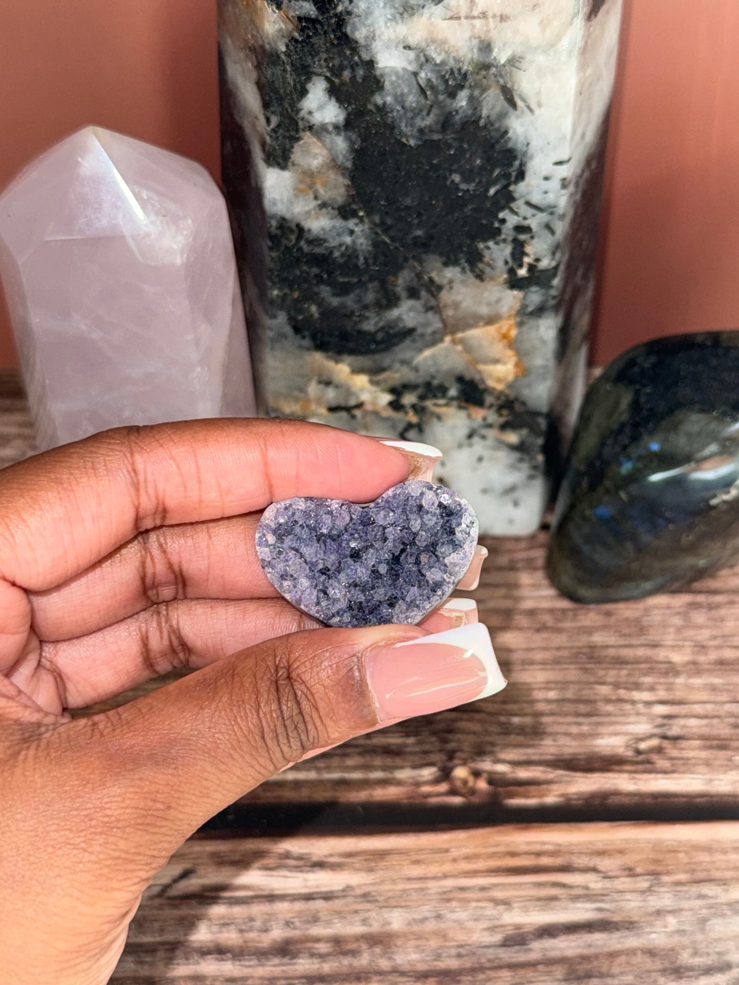 Brazilian Amethyst Druzy Heart – Raw Crystal Pocket Stone