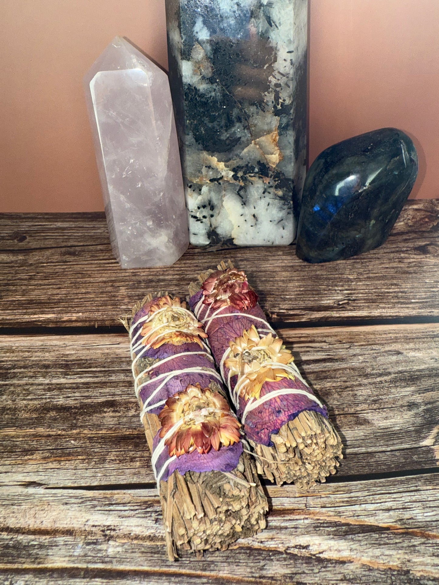 Purple Haze Lavender Smudge Stick w/ Wildflower + Rose Petals(4”)