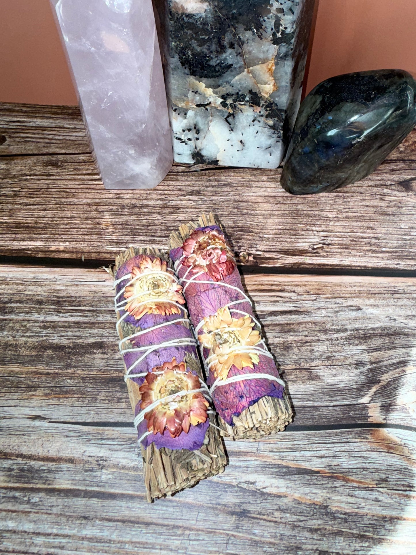 Purple Haze Lavender Smudge Stick w/ Wildflower + Rose Petals(4”)