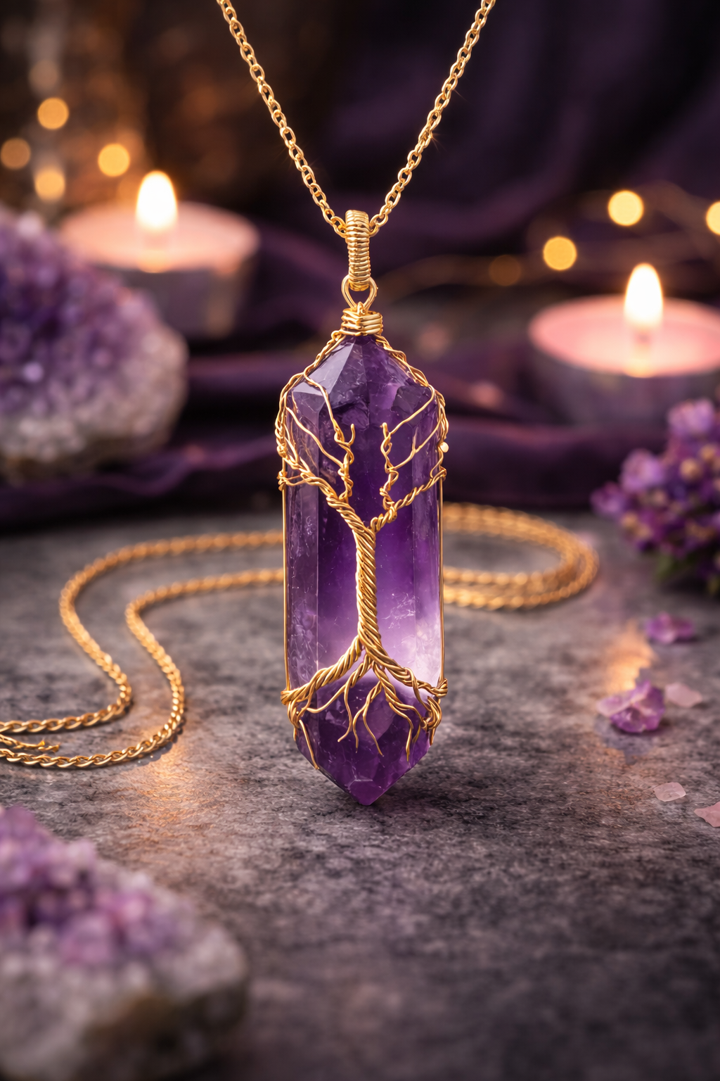 Rooted Royalty Amethyst Tree of Life Necklace